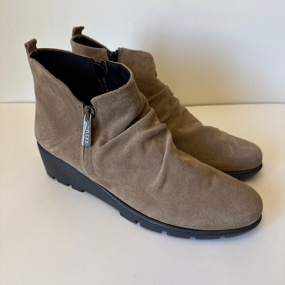 The FLEXX Wedge Sling Shot Womens Ankle Boots US 9 Tan Beige Suede Made Moldova - Picture 1 of 16